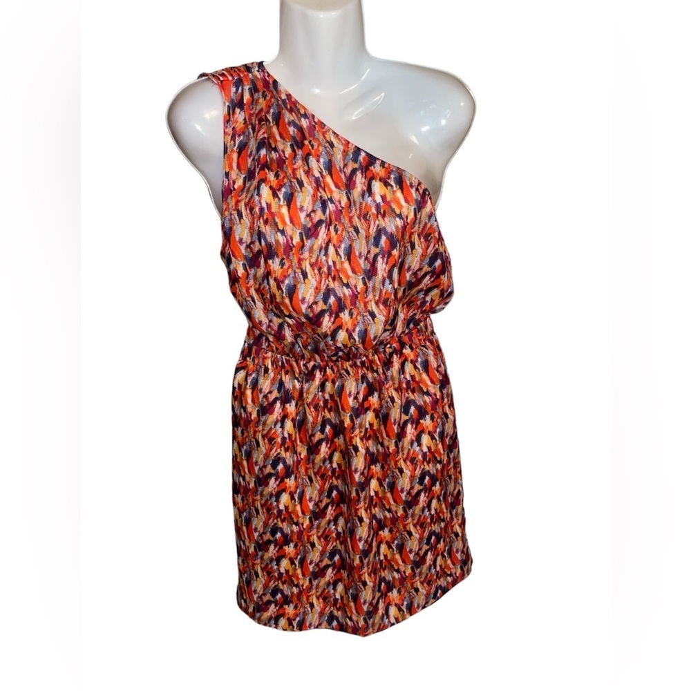 BCBGeneration Women's Orange Multi Color One‎ Shoulder Dress XS w/ Pockets